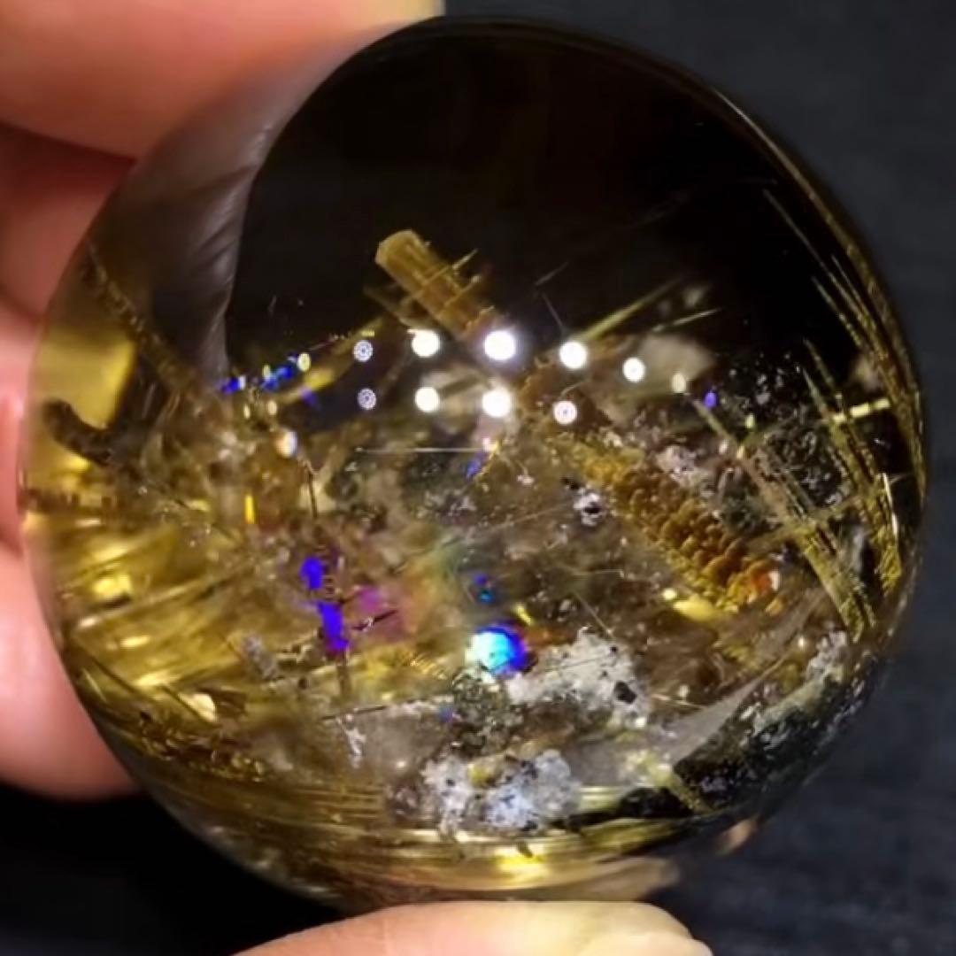 超絶綺麗✨40mm ゴールドタイチンルチルクォーツ　丸玉　スフィア　金針水晶