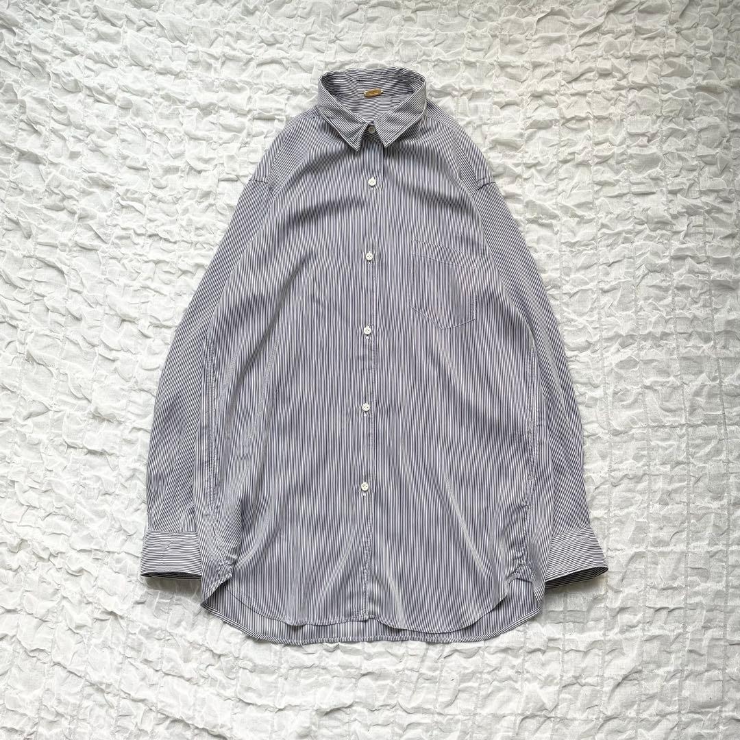 【美品】ドゥーズィエムクラス ワイヤーウォッシュシャツ ストライプ シルク混