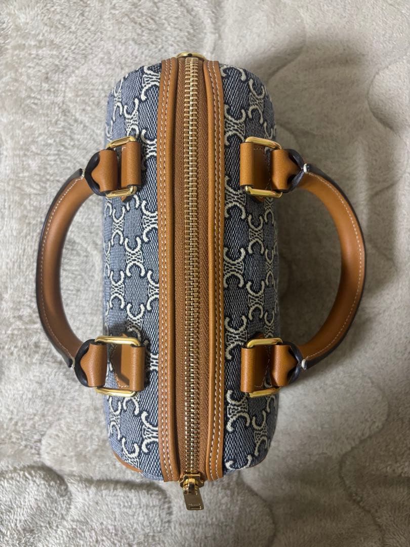 CELINE スモールボストン トリオンフジャカード＆カーフスキン　ハンドバッグ