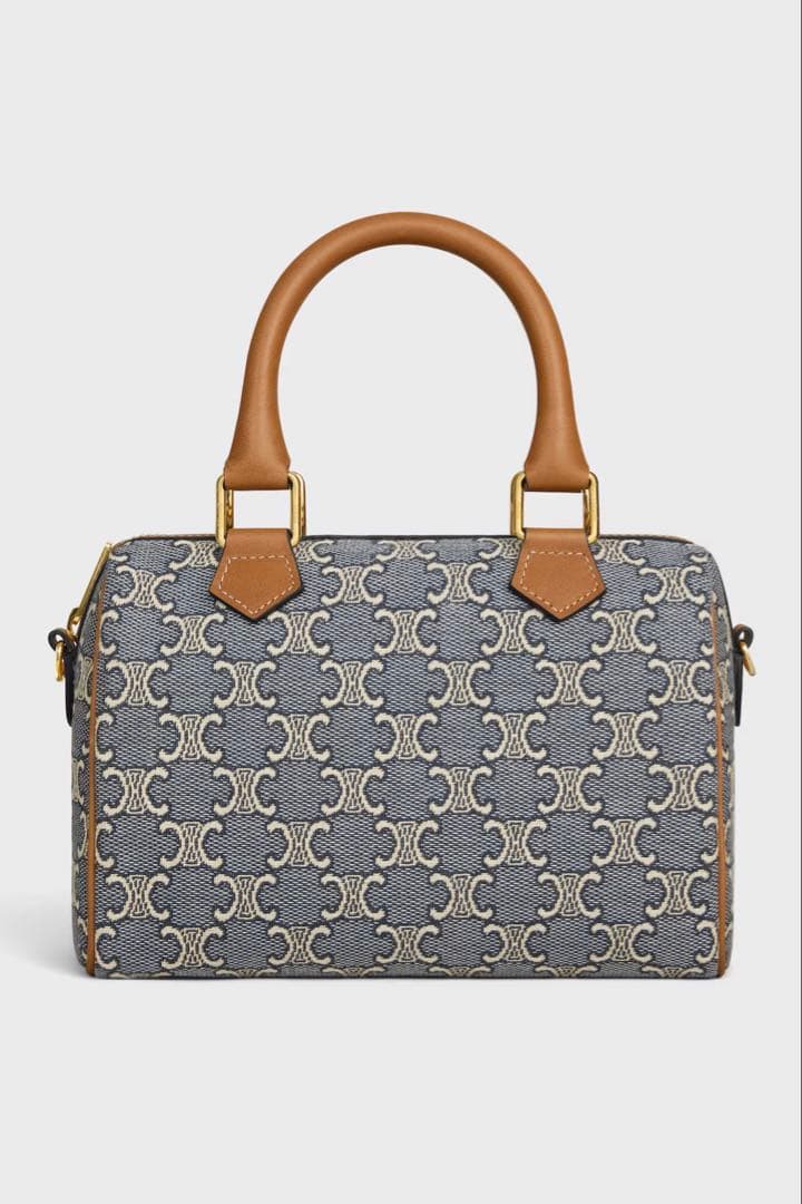 CELINE スモールボストン トリオンフジャカード＆カーフスキン　ハンドバッグ