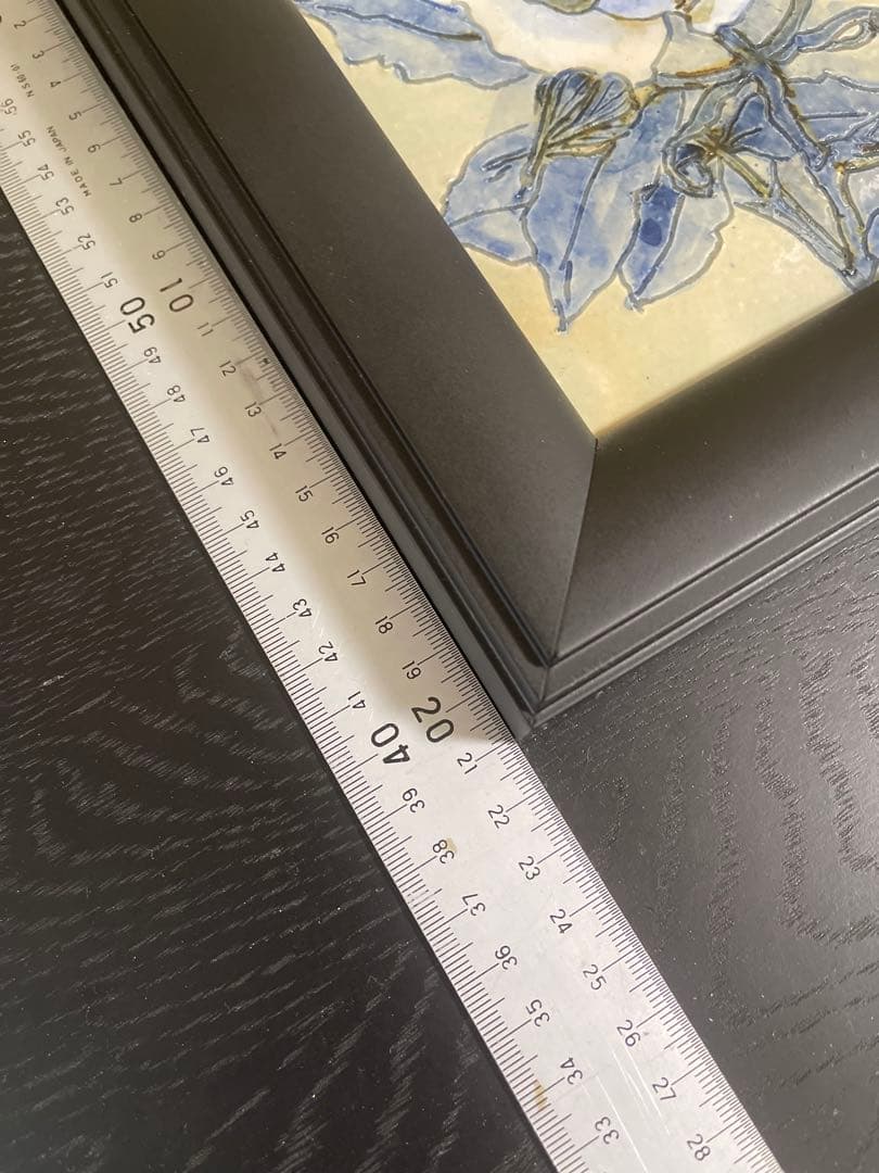 羽島焼窯元　額入り 薔薇の陶板　ブルーローズ