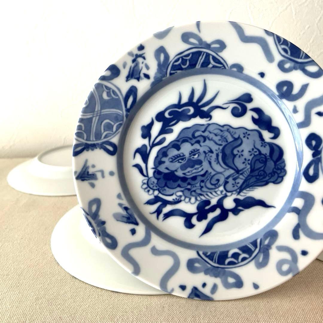 ☆M244 ○香蘭社　寿獅子　中皿【5枚】未使用