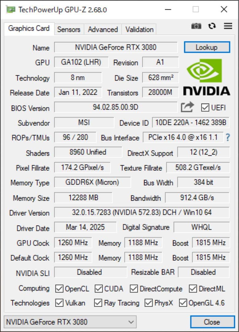 グラフィックボード・グラボ・ビデオカード MSI RTX 3080 GAMING Z TRIO 12GB LHR