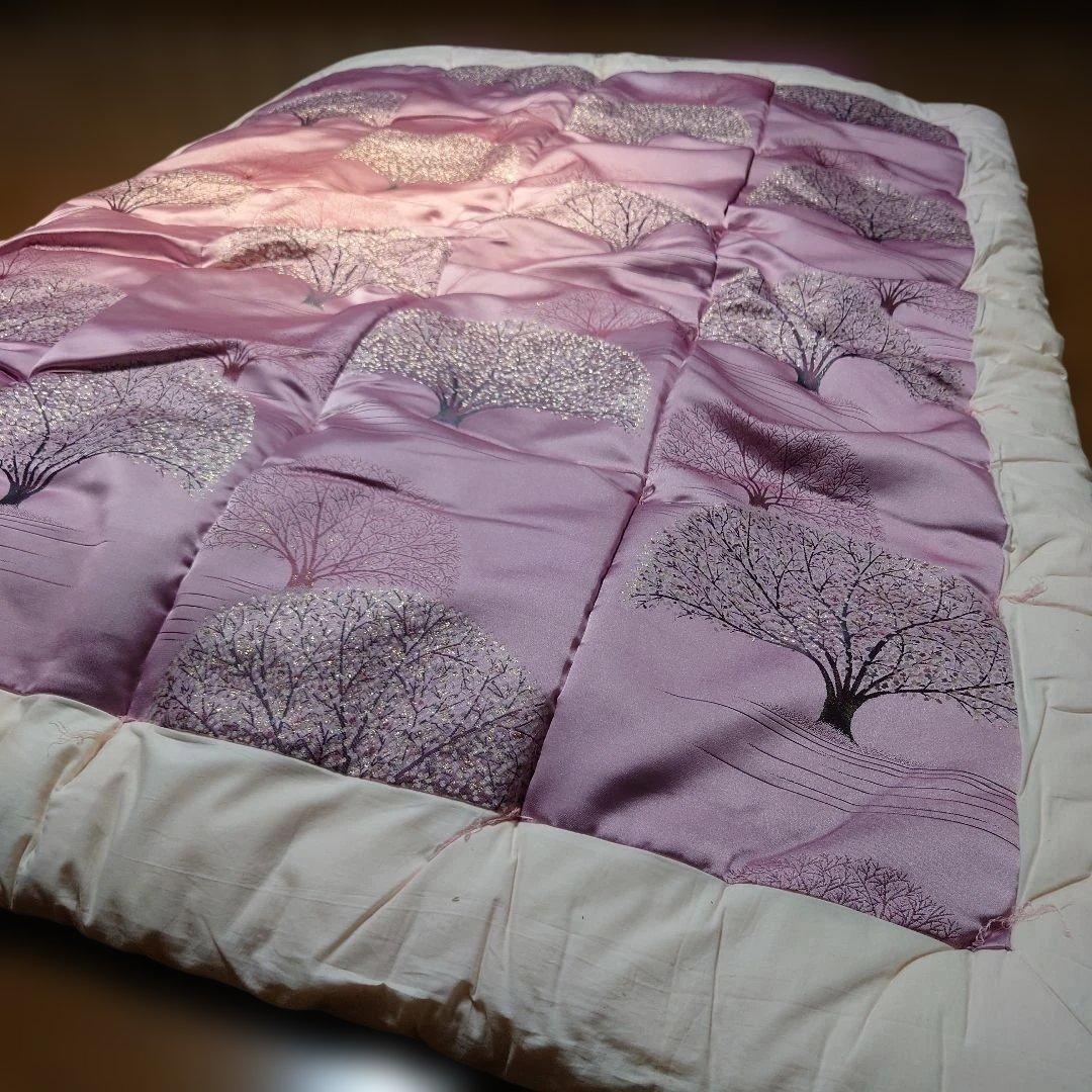 ピンク色 花の木模様 敷き掛け布団/和布団