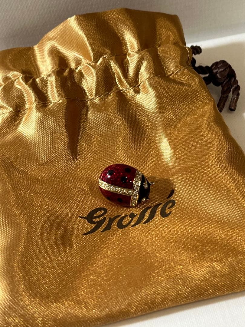 美品 Grosseグロッセ てんとう虫 ブローチ 袋付き