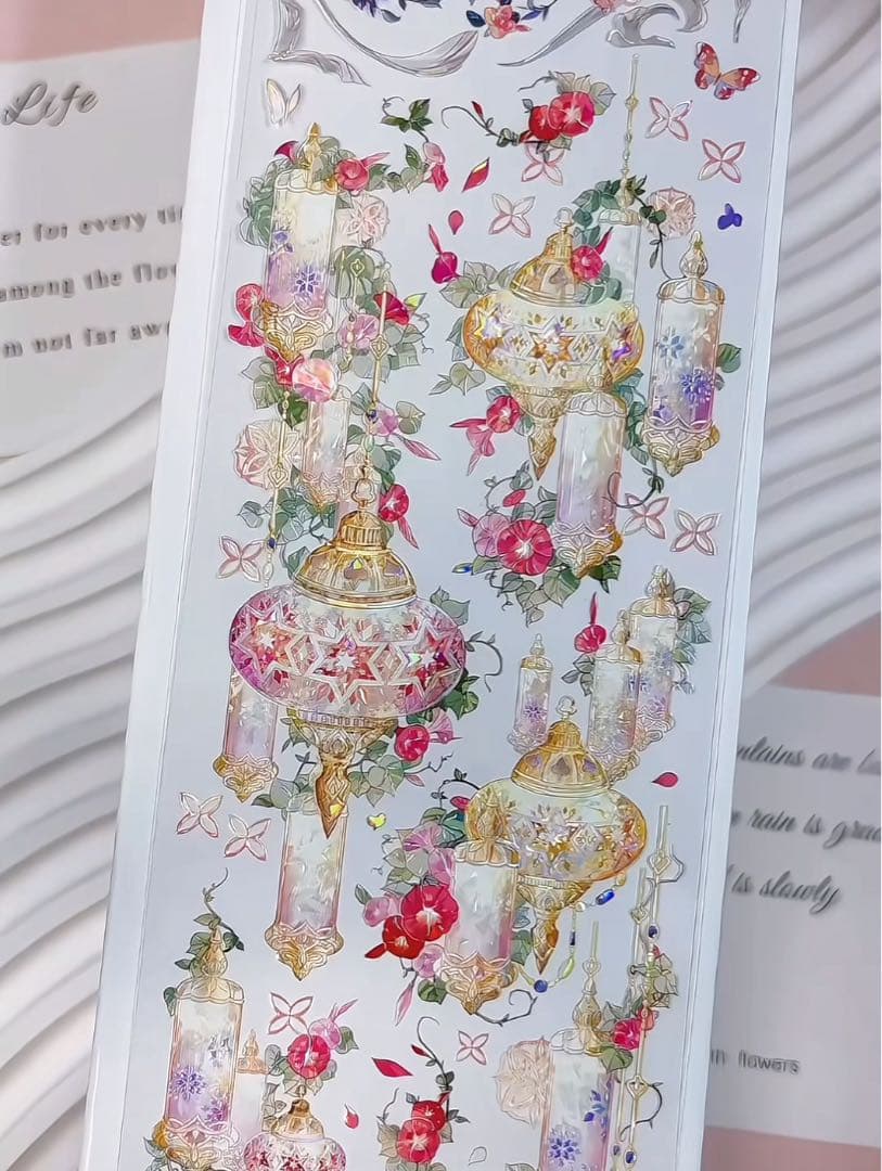 【9471】海外　マステ　3/5/巻　貝殻光マスキングテープ　赤　ランプ　装飾系