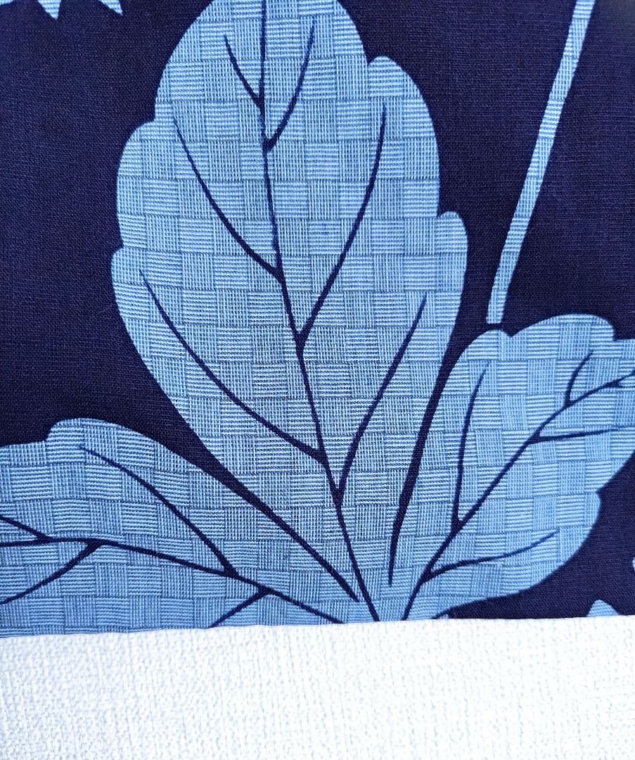 あやのん★百貨店仕立浴衣葉柄花柄藍色ネイビーくすみブルー注染紺地紺色高島屋