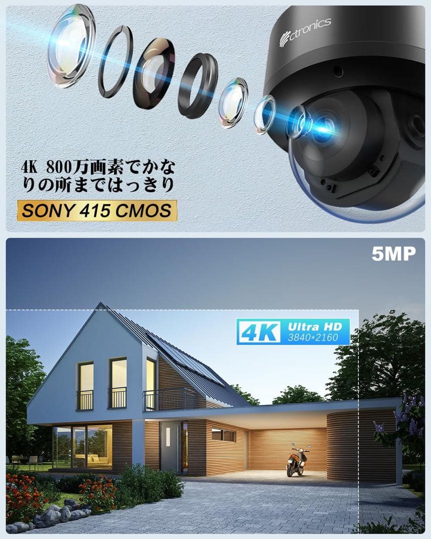 Ctronics 防犯カメラ 屋外 4K AI追跡機能 5GWi-Fi 人