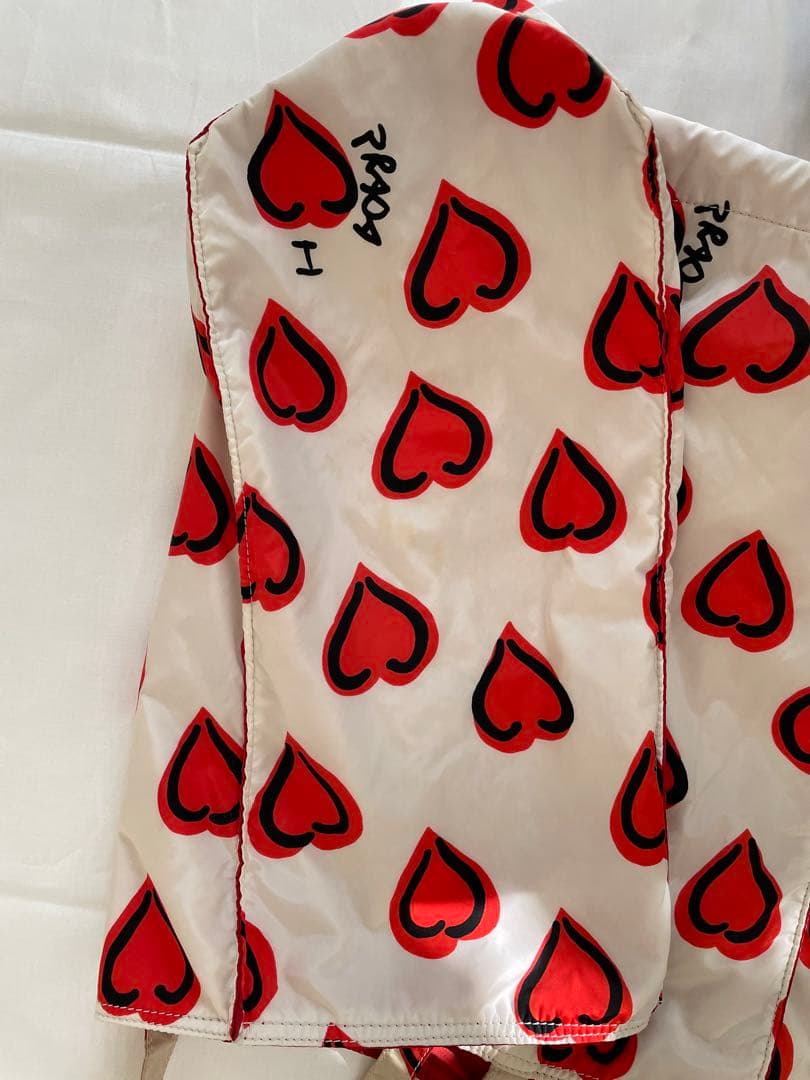 PRADA プラダ ハート柄 エコバッグ ホワイト/レッド ショルダーバッグ