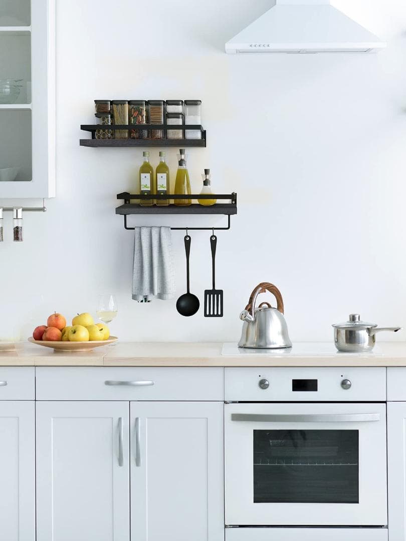 シンプルだけど機能的 ウォールシェルフ 2個セット タオル掛け