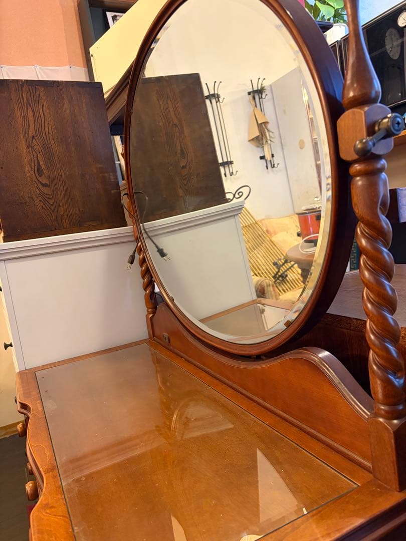 アメリカンヴィンテージ ドレッサー 円鏡 バニティデスク 無垢材 アンティーク調
