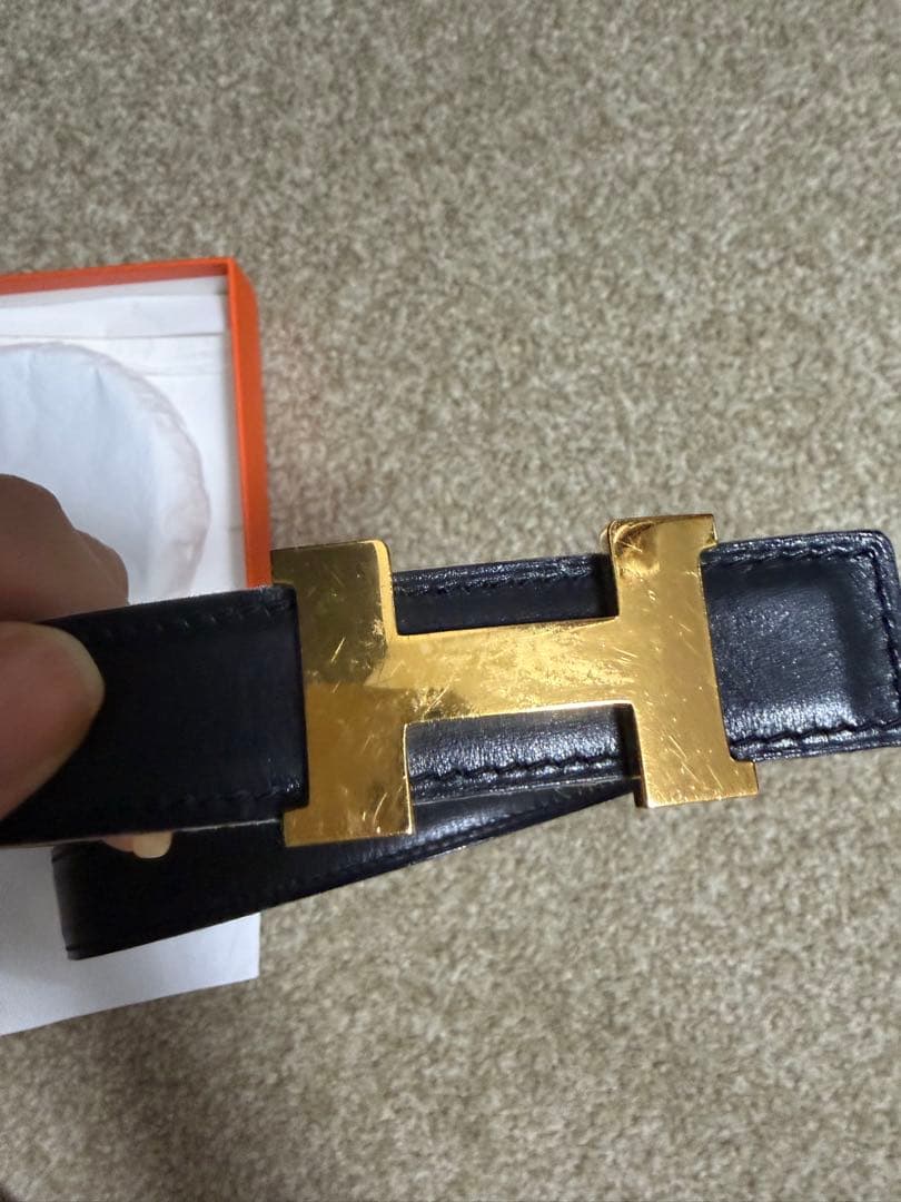エルメス　H型バックル　ベルト　ブラック