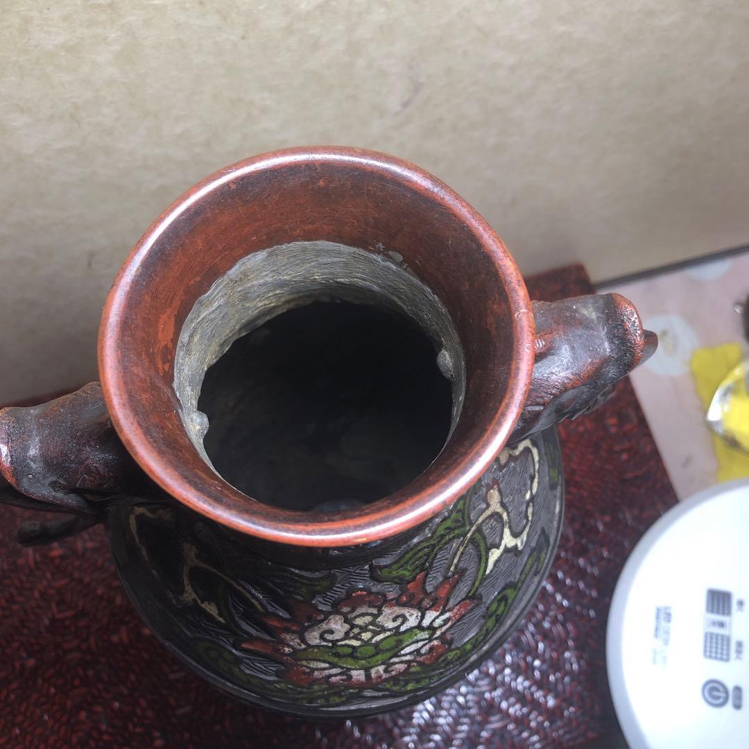 中国古美術　明時代七宝焼壺　古銅製