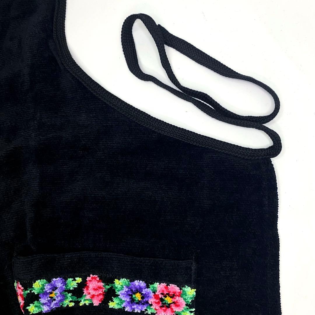 未使用 FEILER フェイラー 花柄 エプロン ブラック シェニール織