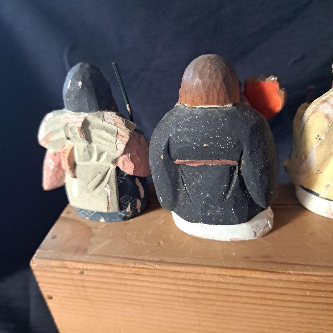 「絶妙です! 彩色木製工芸品 七福神像(脊高 約7cm）7体」 骨董アンティーク