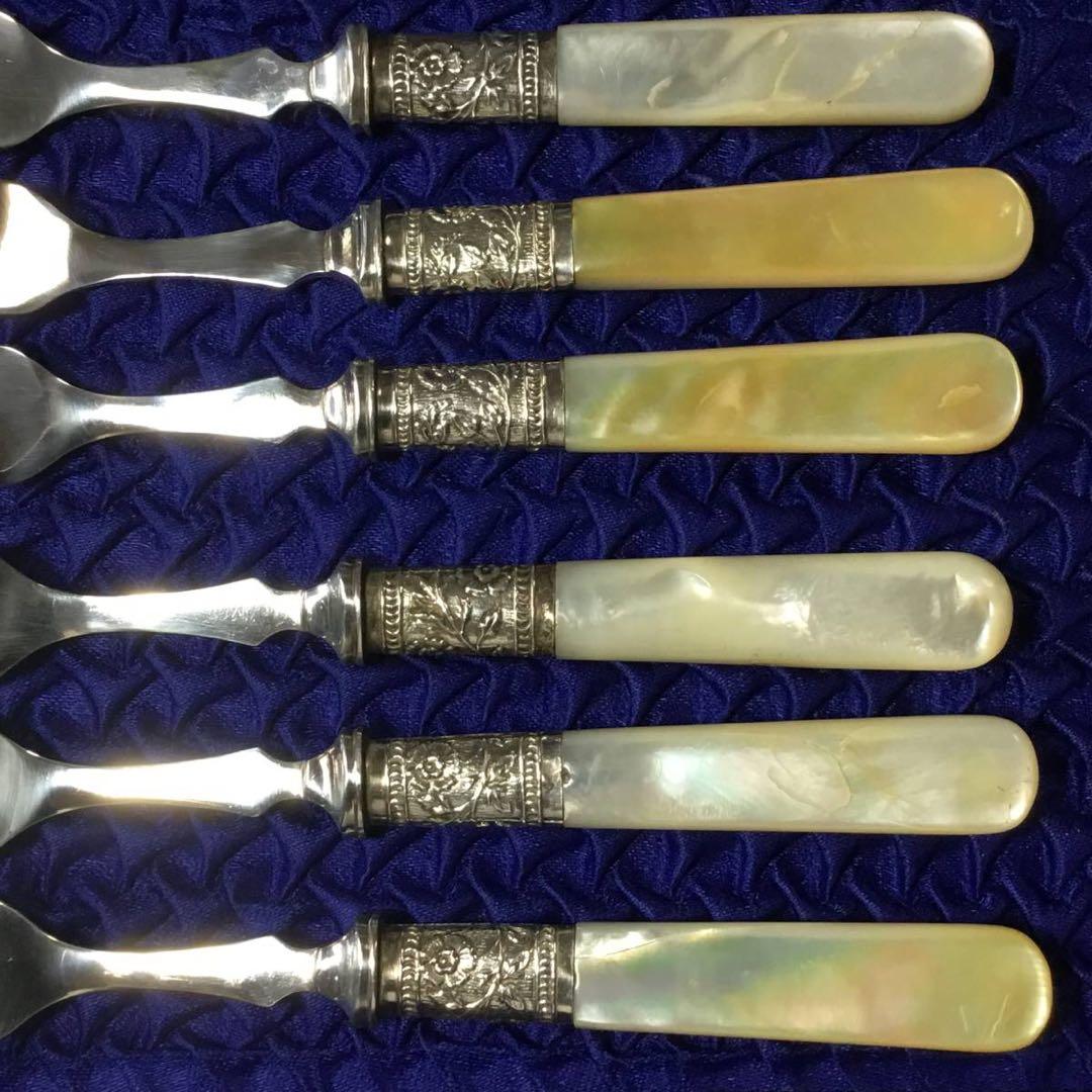 マザーオブパール◆カトラリー12本セット◆白牒貝 シルバープレート アンティーク
