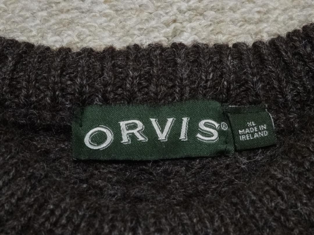 美品　ORVIS　アイルランド製　ケーブルニット　オービス　XL　厚手　茶系