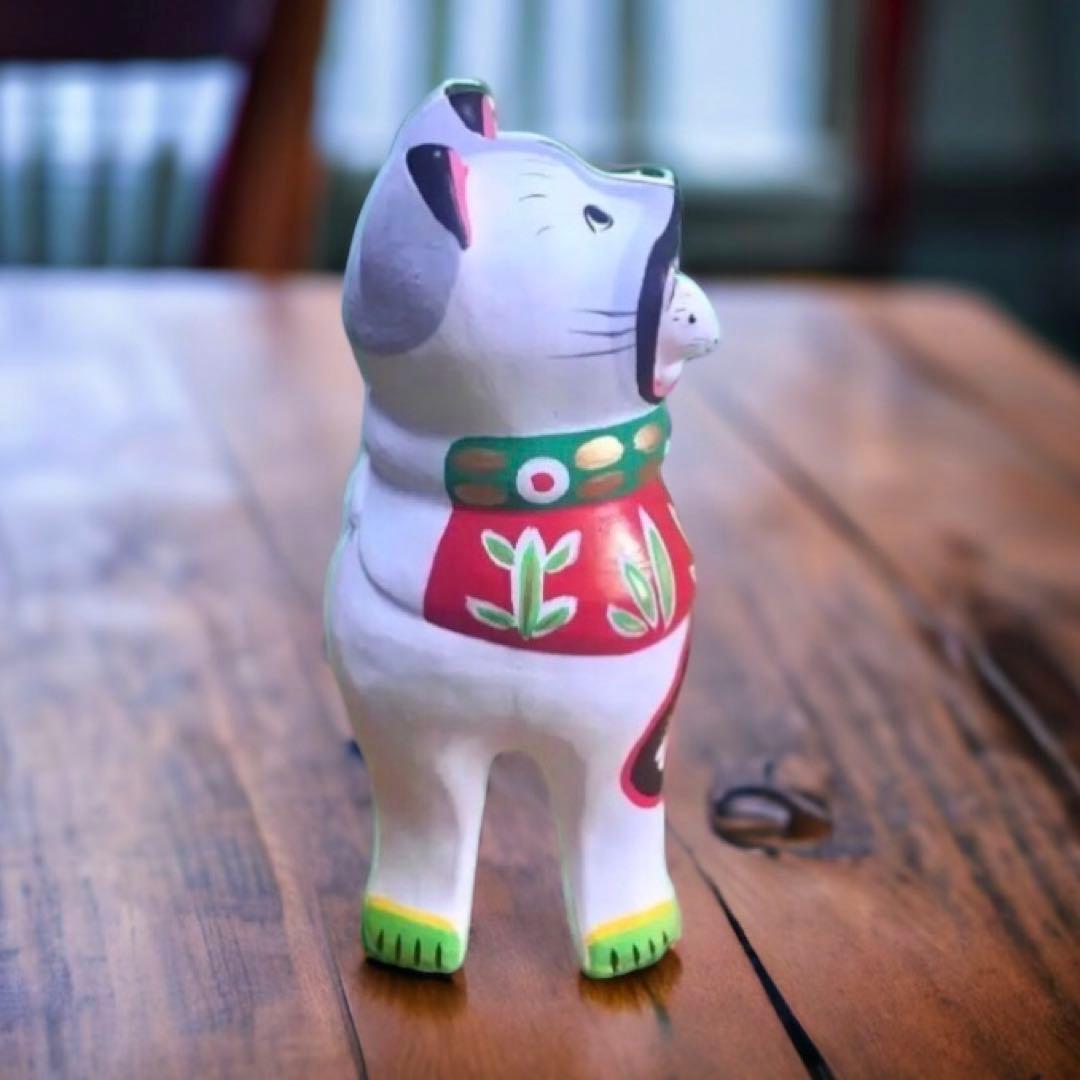 岩手県郷土玩具 花巻土人形 平賀孫左衛門 窯猫 ねずみくわえ猫 厄除け 家内安全