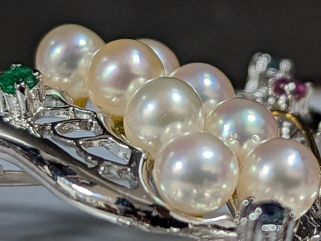 アコヤ真珠　K18，Silver　ブローチ　No.700