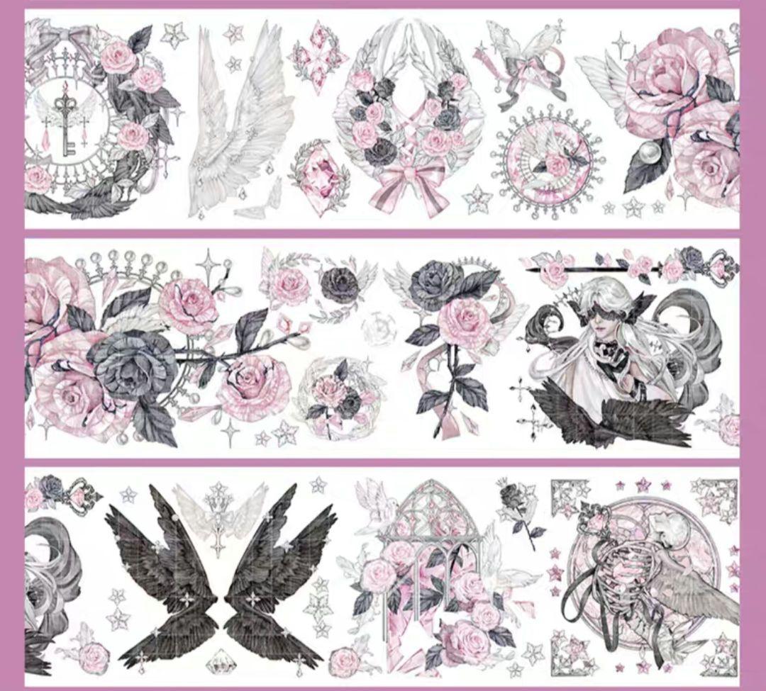 巻売 536★ 海外 マスキングテープ マステ PET 装飾 花 人物 銀ホロ