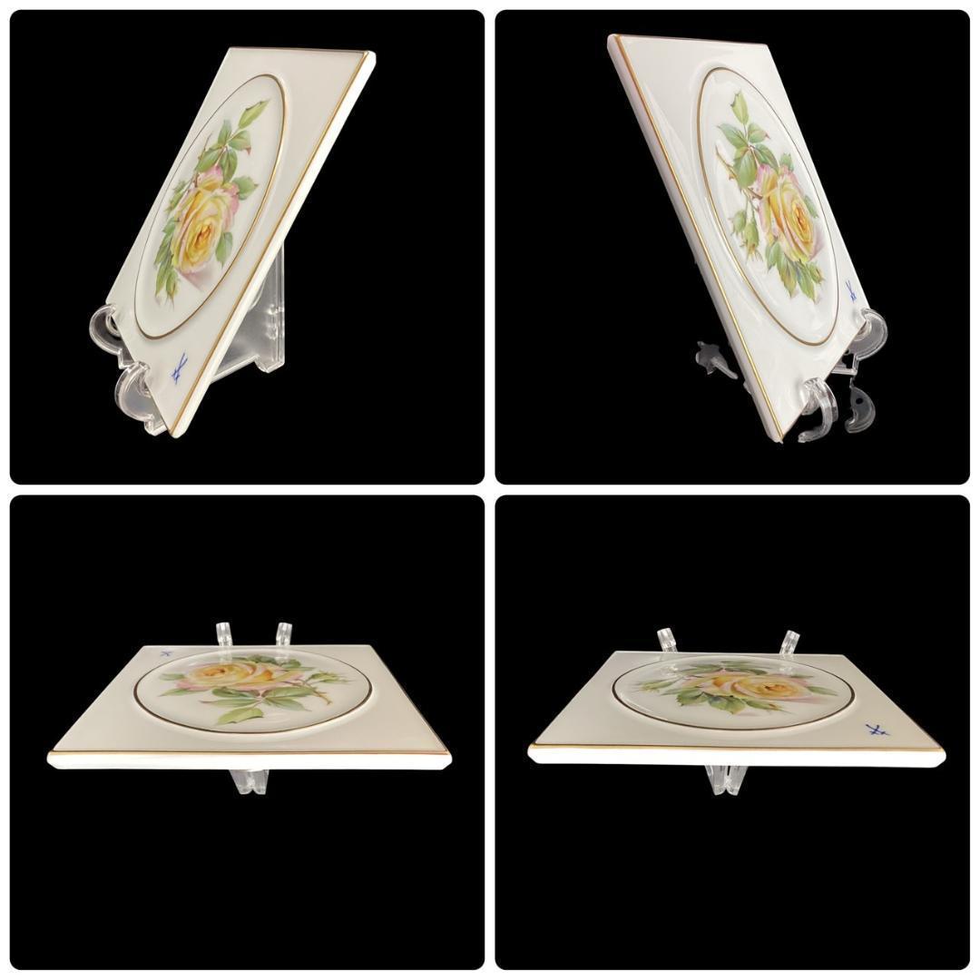 【希少】マイセン 陶板 プラーク イエローローズ バラ Meissen 自然主義