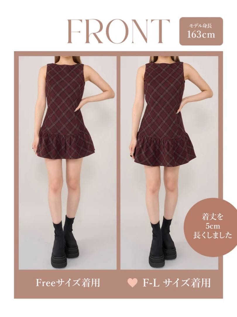ダーリッチ タータンチェックノースリミニワンピース ボルドー