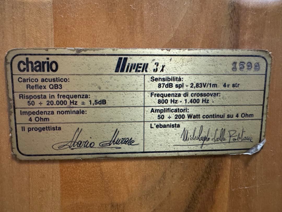Chario Hiper 3X イタリア製　ブックシェルフ　3ウェイスピーカー
