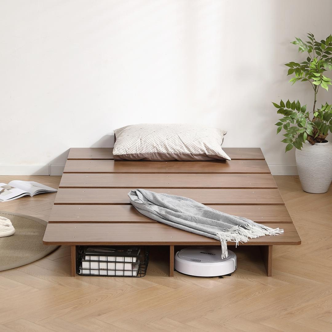 【幅160cm】ベッド　脚付き　木目調　コンパクト　BROWN