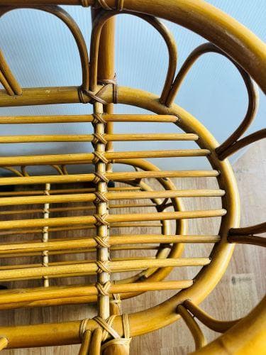 J【中古品】ラタン 籐 キャスター付ラック 2段　移動もラクラクです。