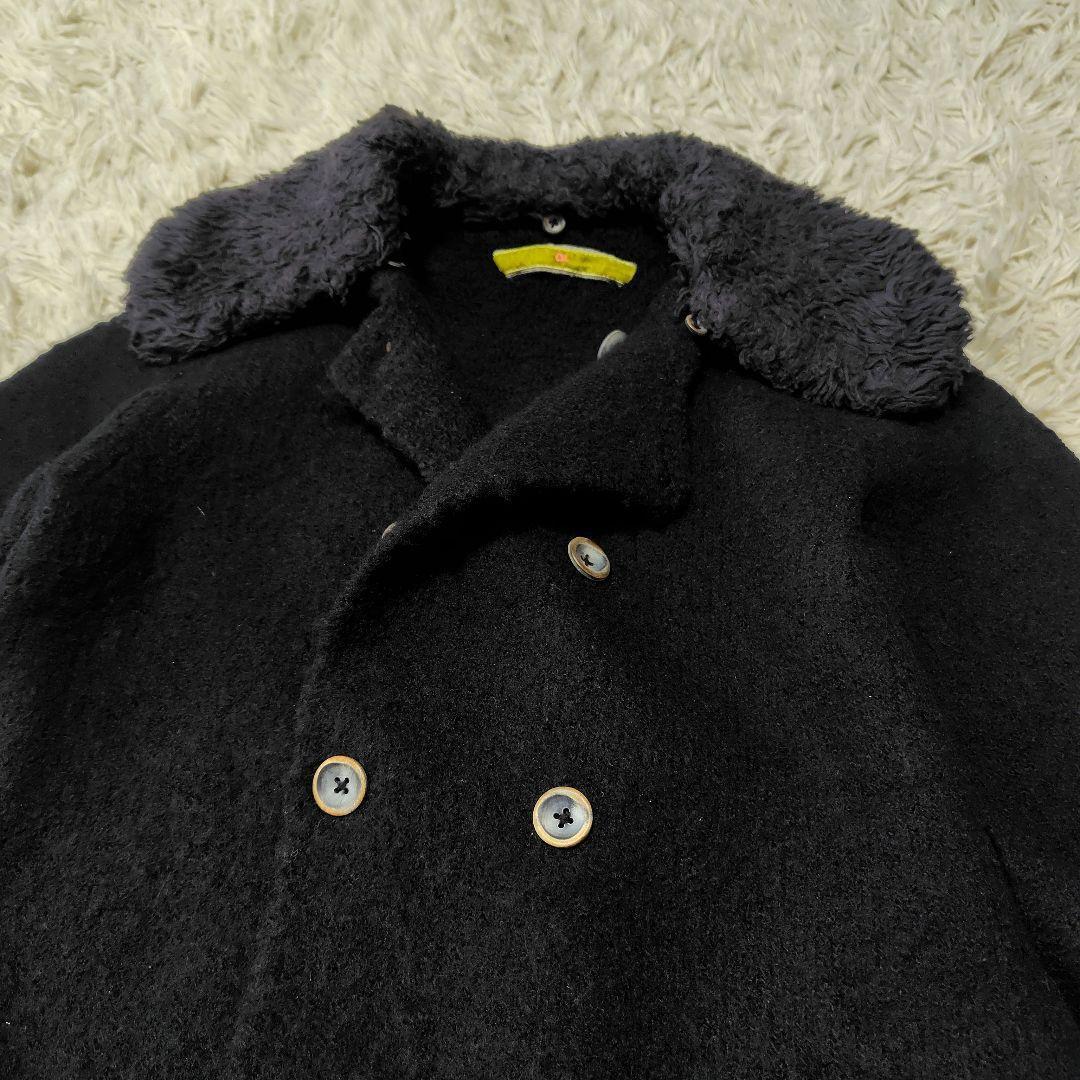 【美品♡人気縮絨ウール】45R　ベルテッドダブルボタンコート　黒　襟取り外し可