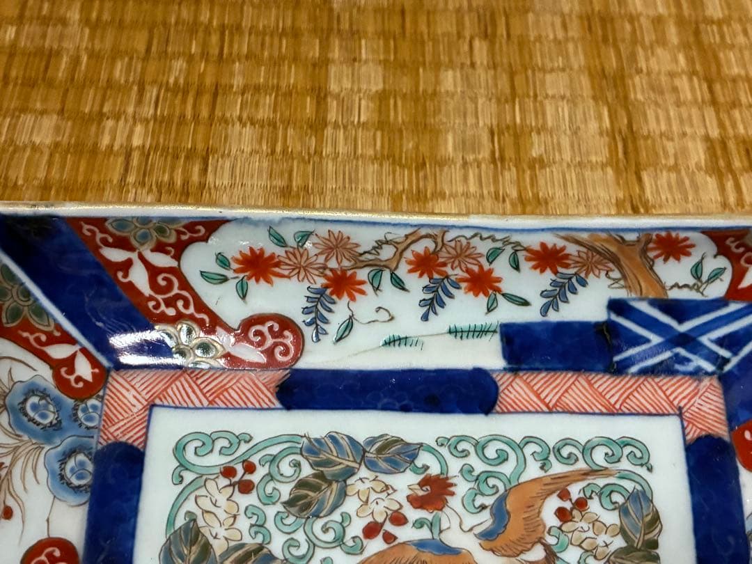 古伊万里 金彩 色絵 鳳凰紋 長皿 長方皿 二枚揃い 時代物