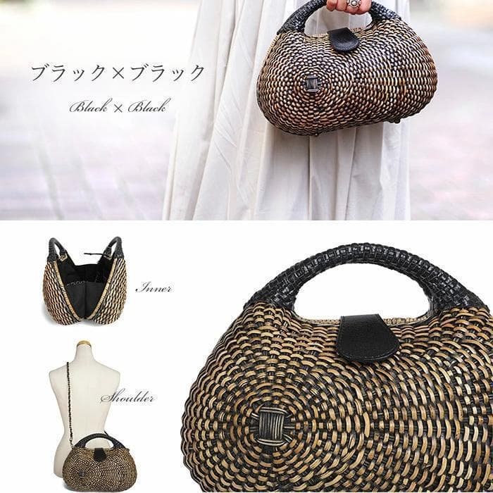 未使用級⭐️アレックスアテンペ カゴバッグ ブラック 2way ラタン S