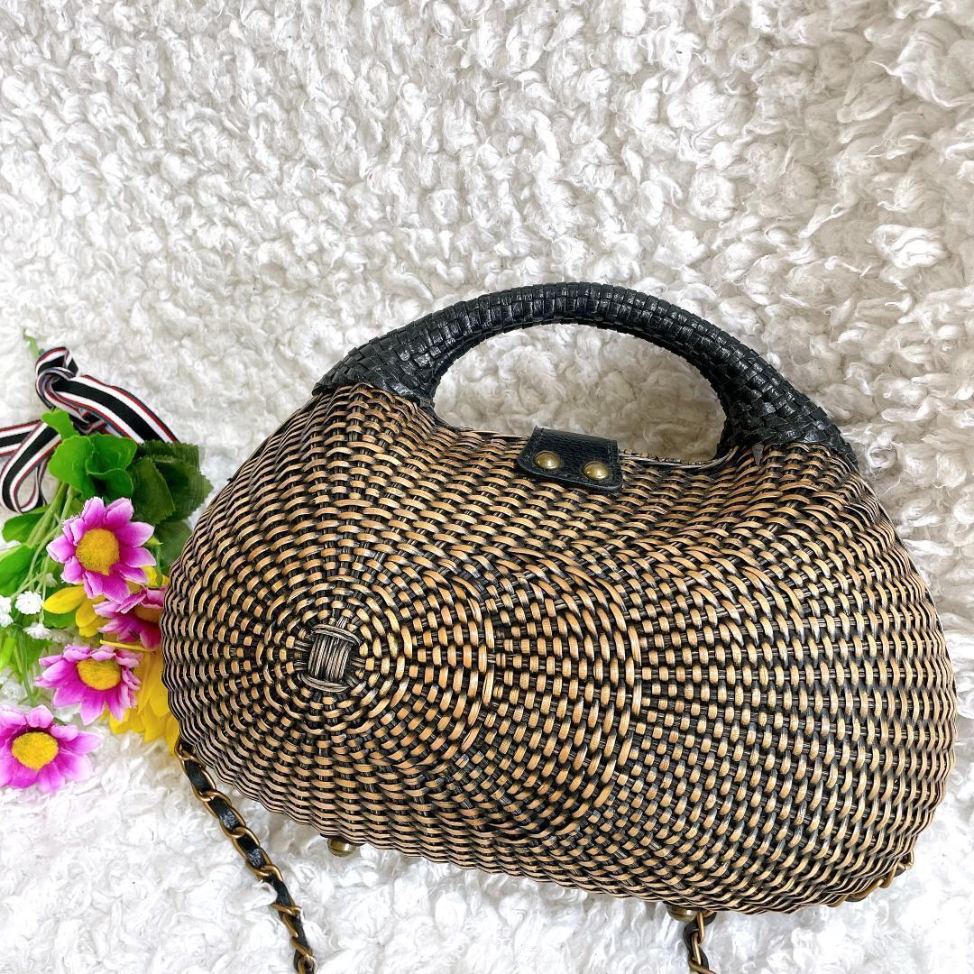 未使用級⭐️アレックスアテンペ カゴバッグ ブラック 2way ラタン S