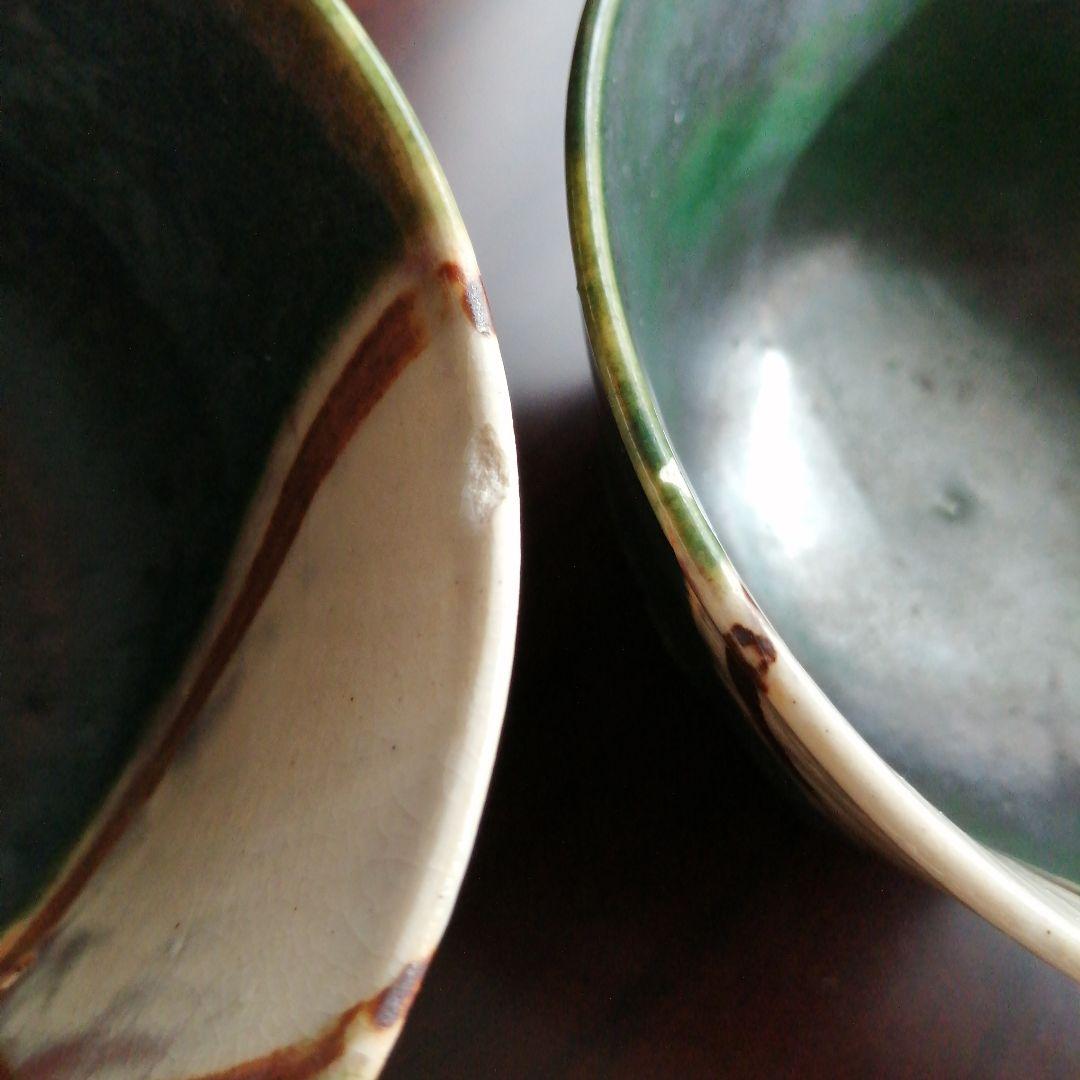 瀬戸焼　加藤作助　織部蓋茶碗　7客　12cm　大正〜昭和初期