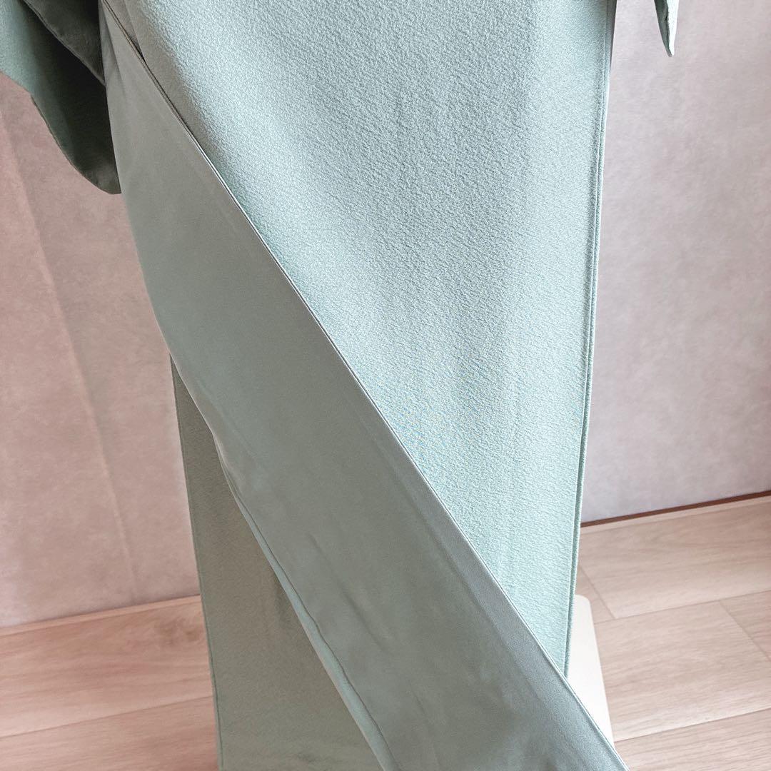 色無地　フルセット　着物　正絹　一つ紋　幻の染　岩石染　ブルー系　落款　N5