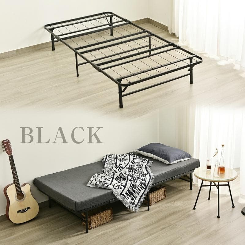 大人気！耐荷重200KG折りたたみベッド シングル 組立簡単 ベッド　BLACK