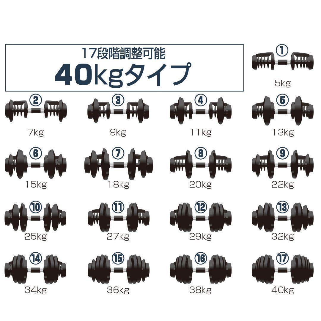 ダンベル 可変式 40kg 2個セット 多機能 ブラック R2595
