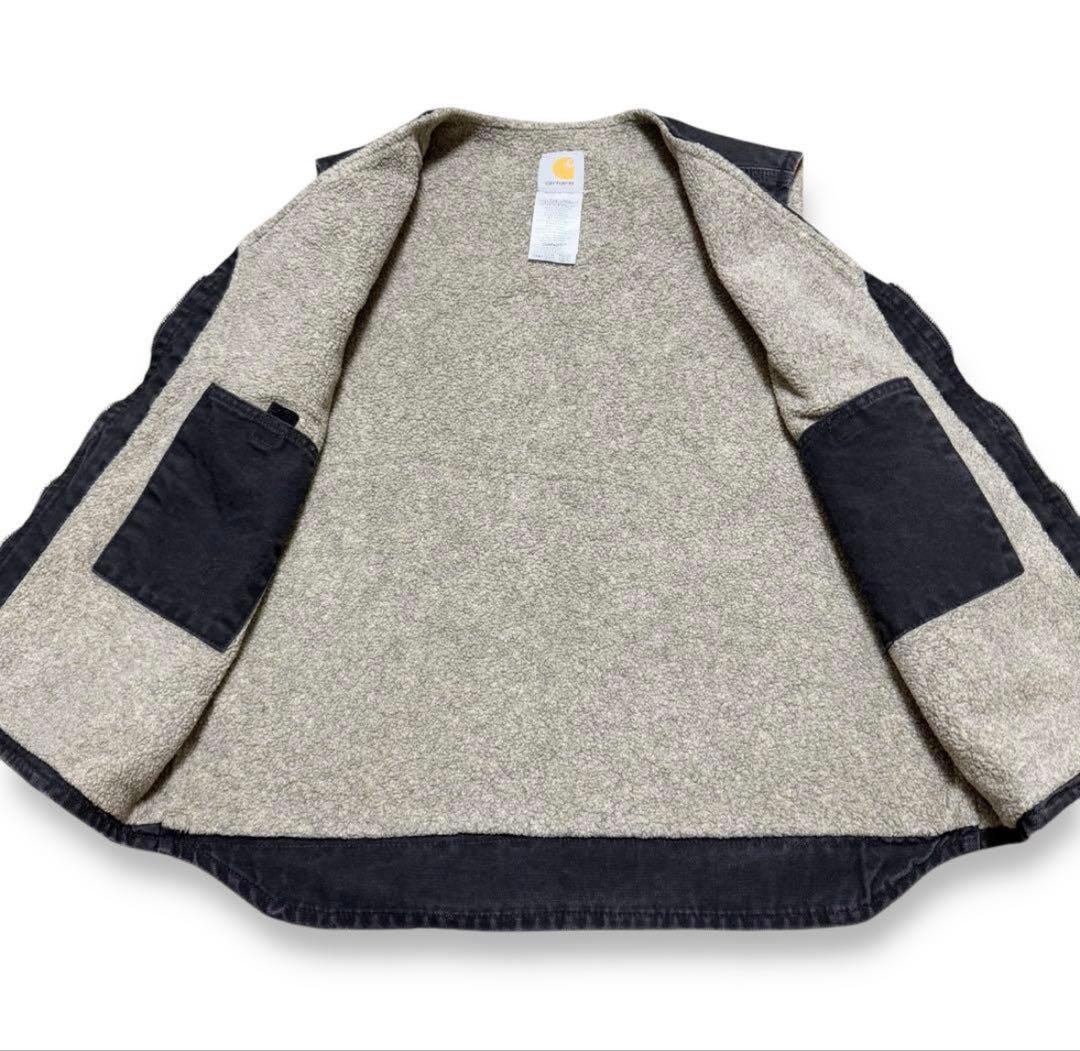 00s Carhartt ダックベスト　ボア　炭黒ブラック　フェード　カーハート