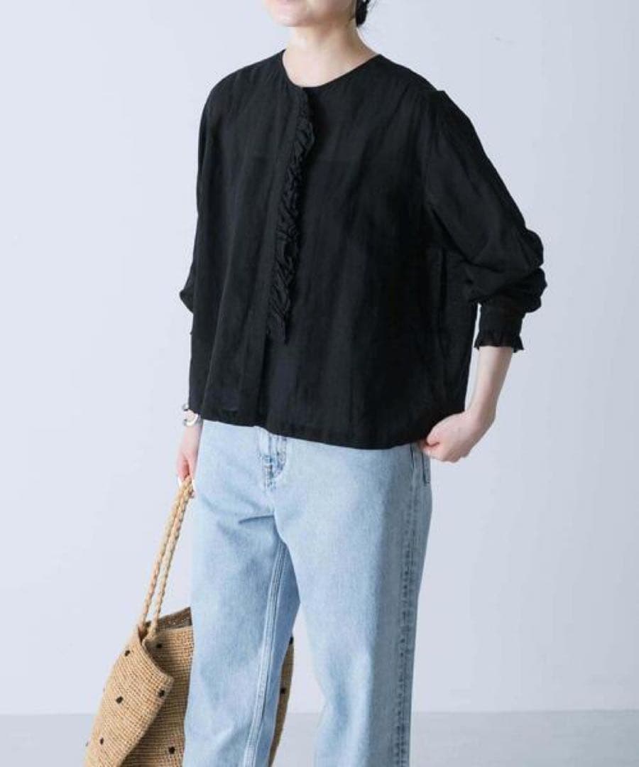 かぐれ　コットンリネンワッシャーフリルブラウス　コットンリネンフリルブラウス