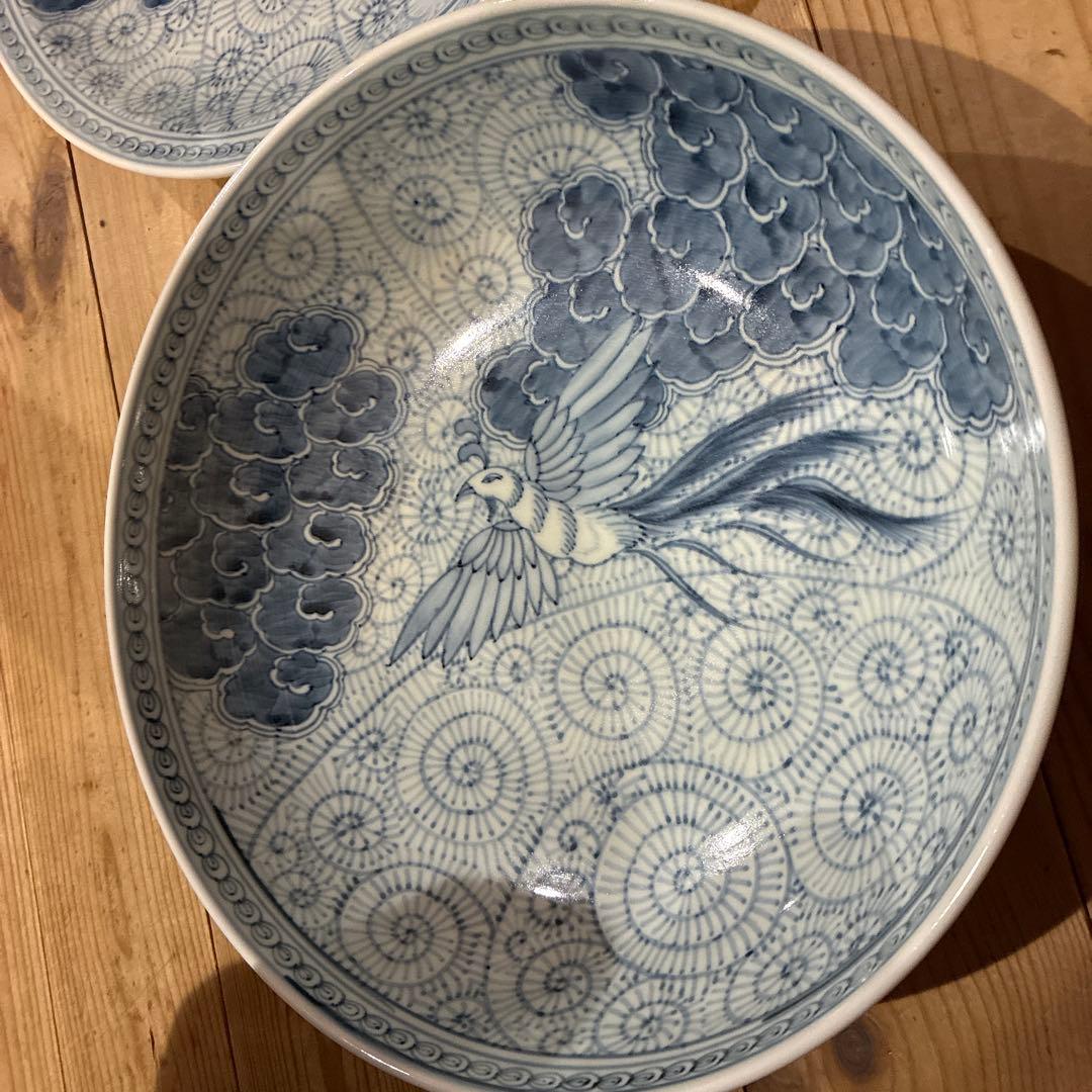 有田焼　中仙窯　中尾龍純　染付鳳凰　大皿　セット