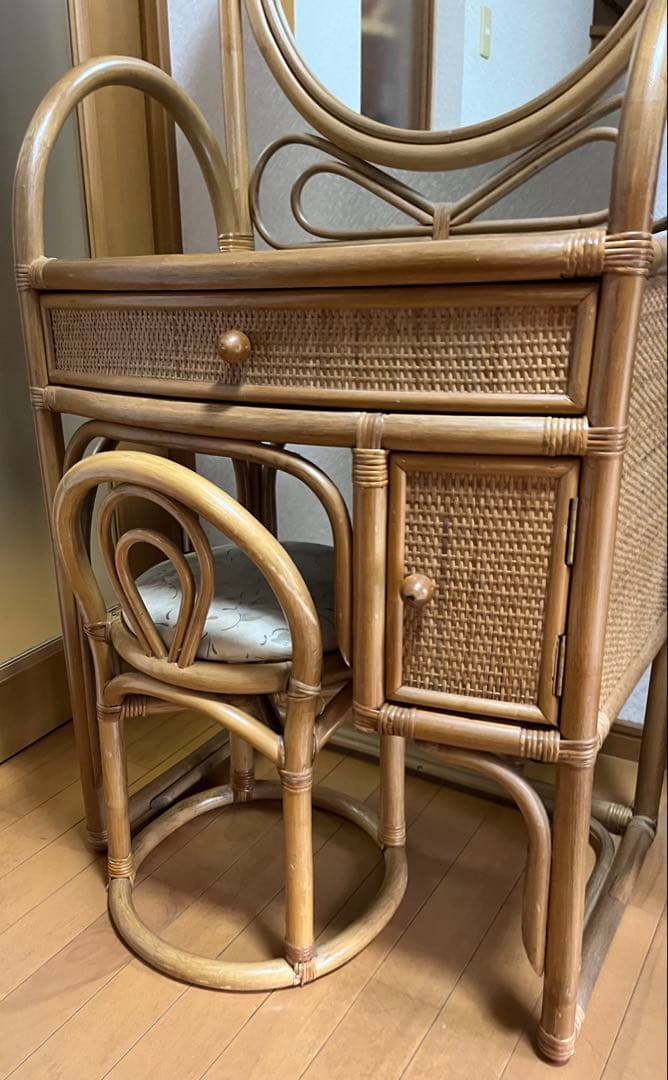 籐家具　籐　鏡台　ドレッサー　ビンテージ　ヴィンテージ　古家具